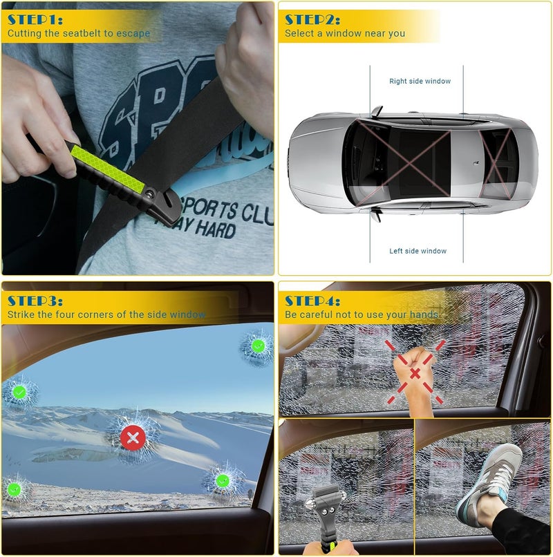 Cleverool Store Car Safety Hammer Window Breaker, 2-in-1 Emergency Escape Tool with Seat Belt Cutter for Women, 8 Pack Perfect Black Safety Escape Hammer for Car, Family - Image 5